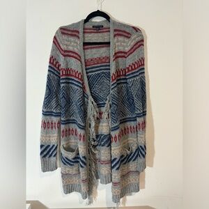 American Eagle Outfitters Medium Patriotic Open Fringe Cardigan Casual Sweater